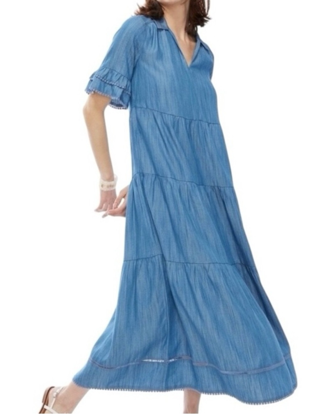 Chico's Soft Blue Chambray V‑Notch Tunic
